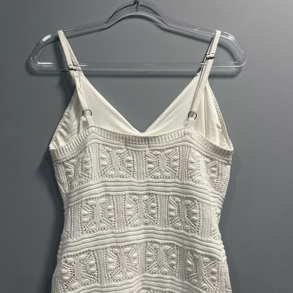 Olive & Oak Ivory Crochet Lined Bodycon Dress Size Large Boho Festival - Picture 4 of 7